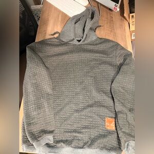 Source Unknown Gray Textured Hoodie with Leather Accent